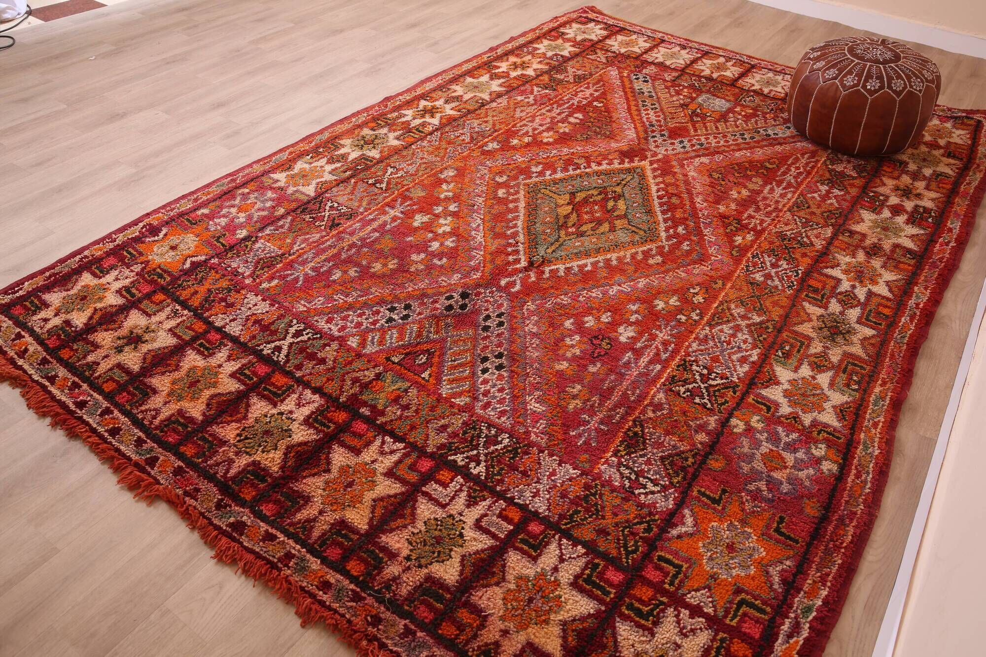 Vintage Moroccan Wool Rug 214 x 325 cm, Berber Handmade Rug Unique