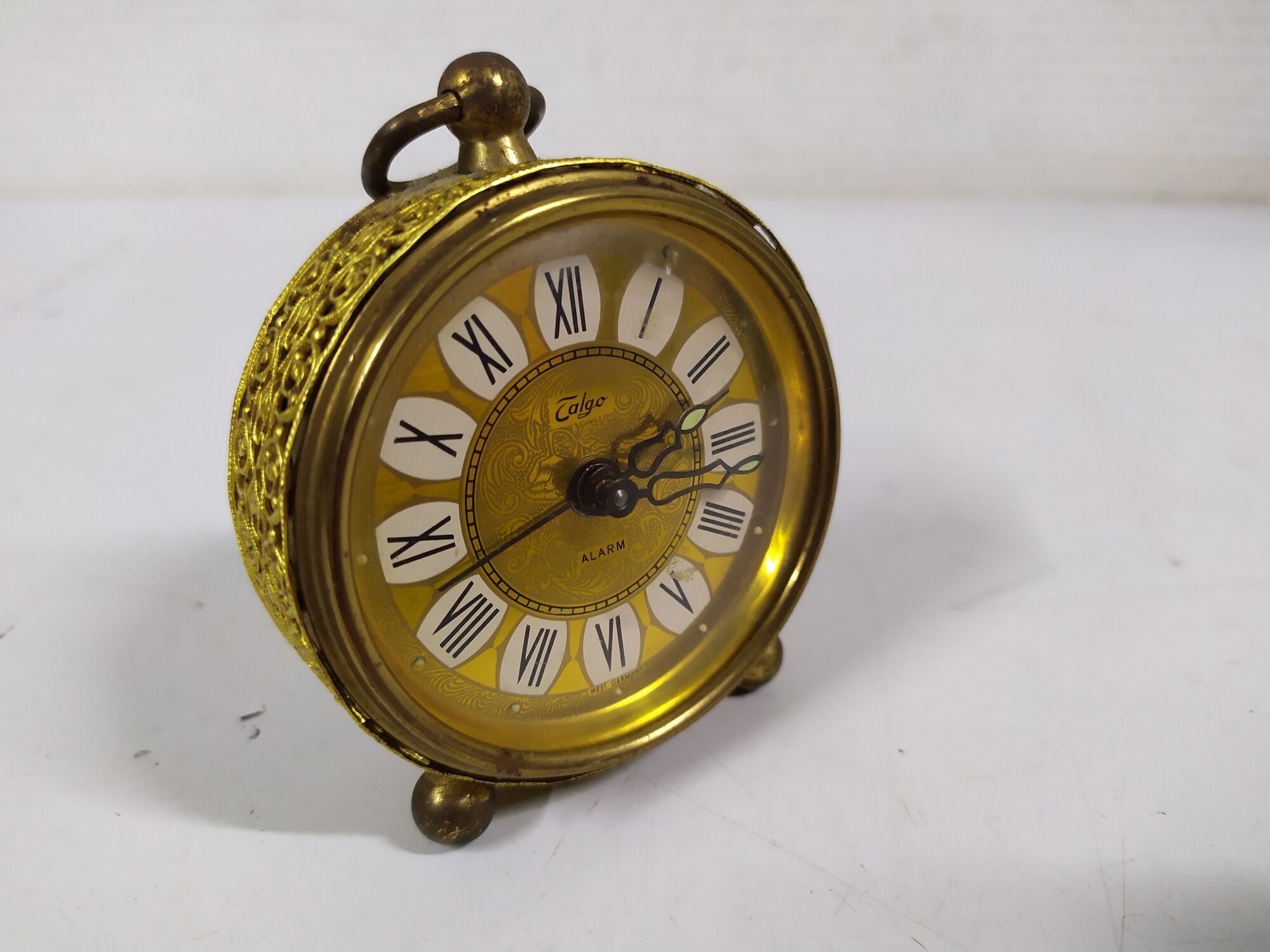 beautiful little golden mechanical alarm clock - vintage - TALGO - works