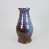 Beautiful blue-brown ceramic pitcher signed under the base