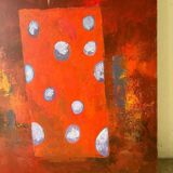 Golden flowers in a polka dot vase