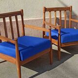 Pair of 1960s Scandinavian armchairs with blue cushions