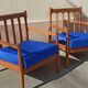 Pair of 1960s Scandinavian armchairs with blue cushions