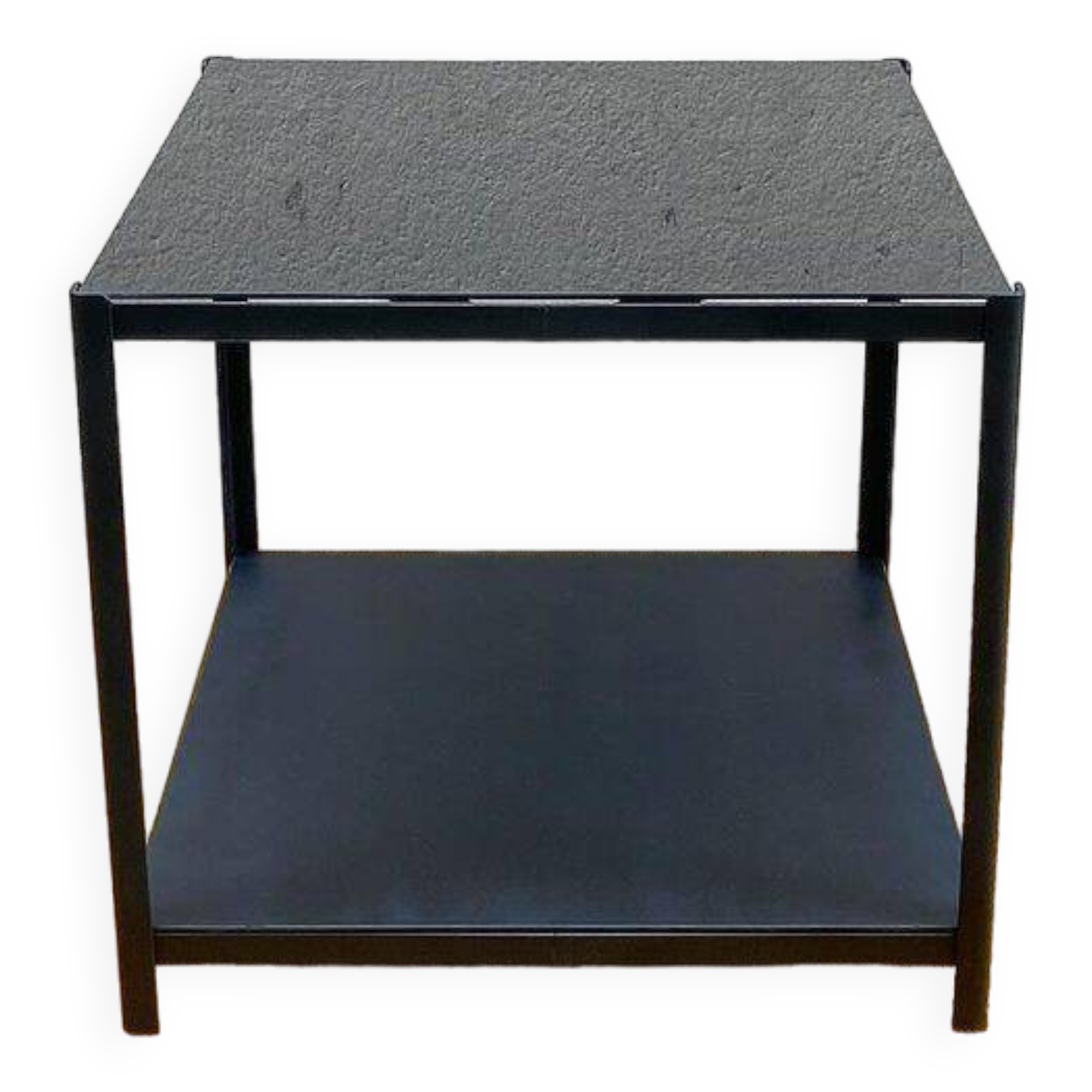 Square side table, all black, two glass tops