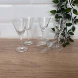 Set of 5 engraved glass liqueur glasses