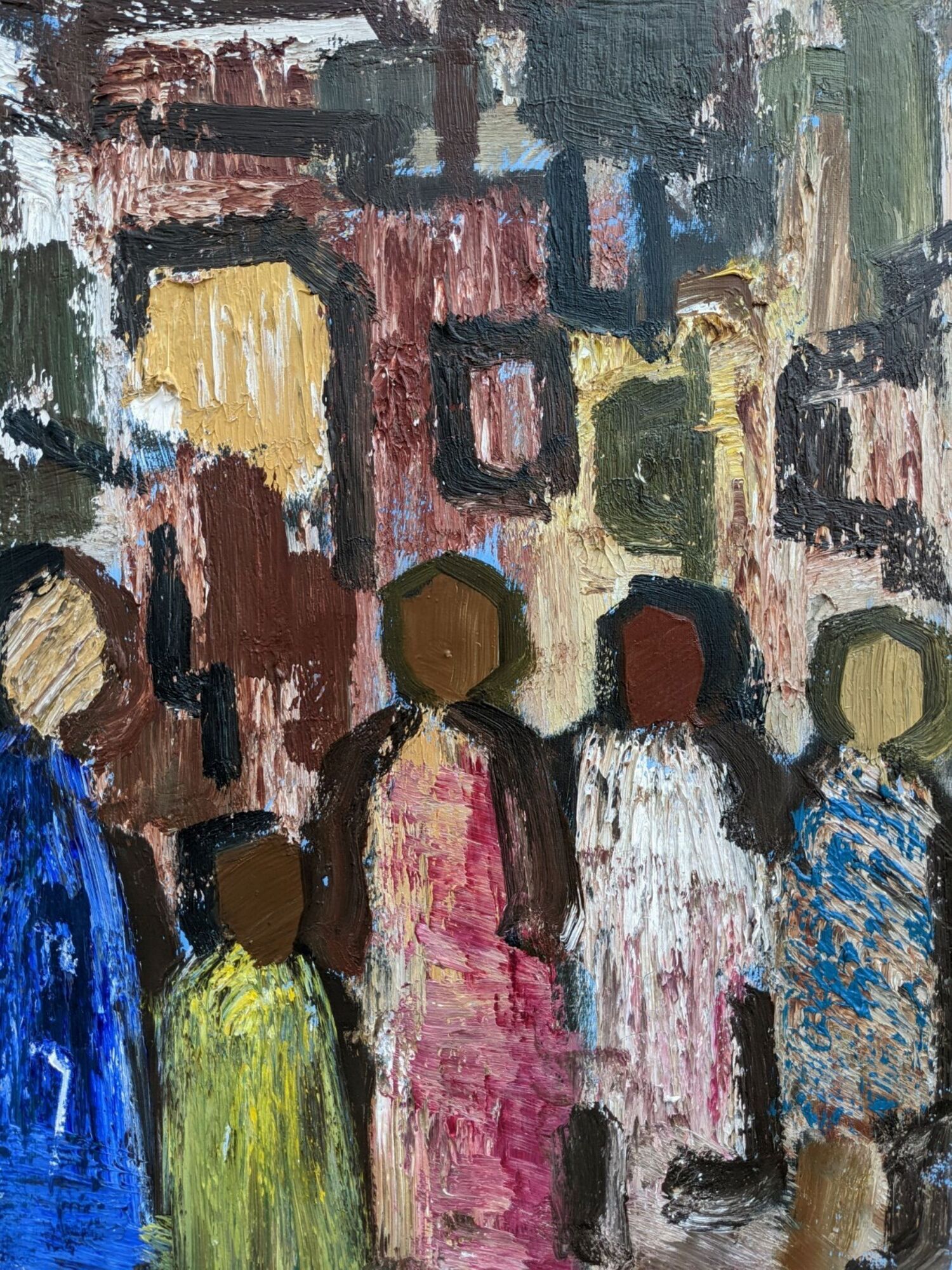 Mid-Century Modern "Meet" Vintage Swedish Figurative Oil Painting, Framed