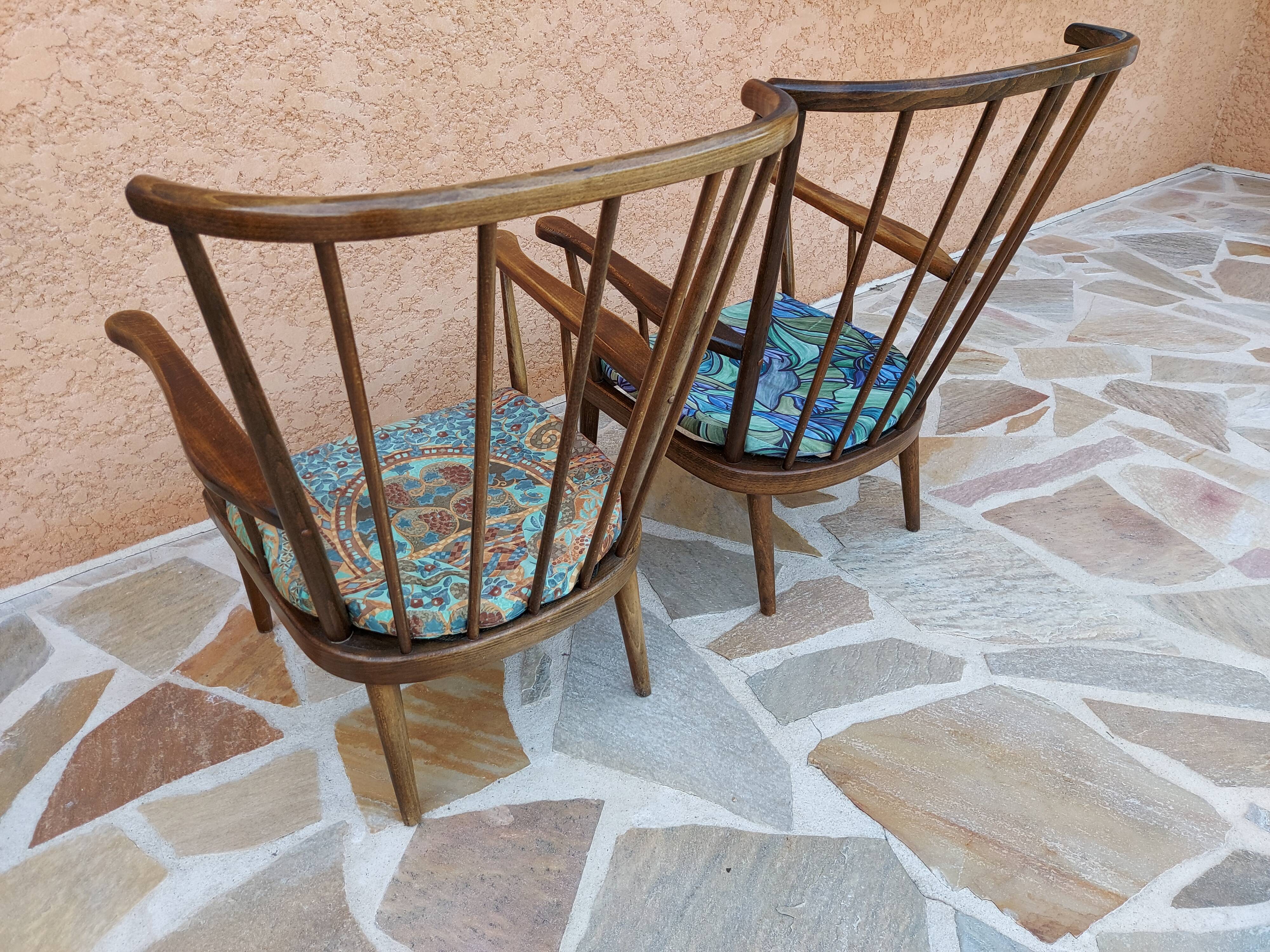 Pair of Baumann fan lounge chairs vintage 1965