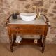 Marble and wood washbasin cabinet in Louis-Philippe style with double drawer.