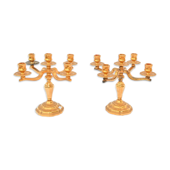 Pair of golden metal candelabra