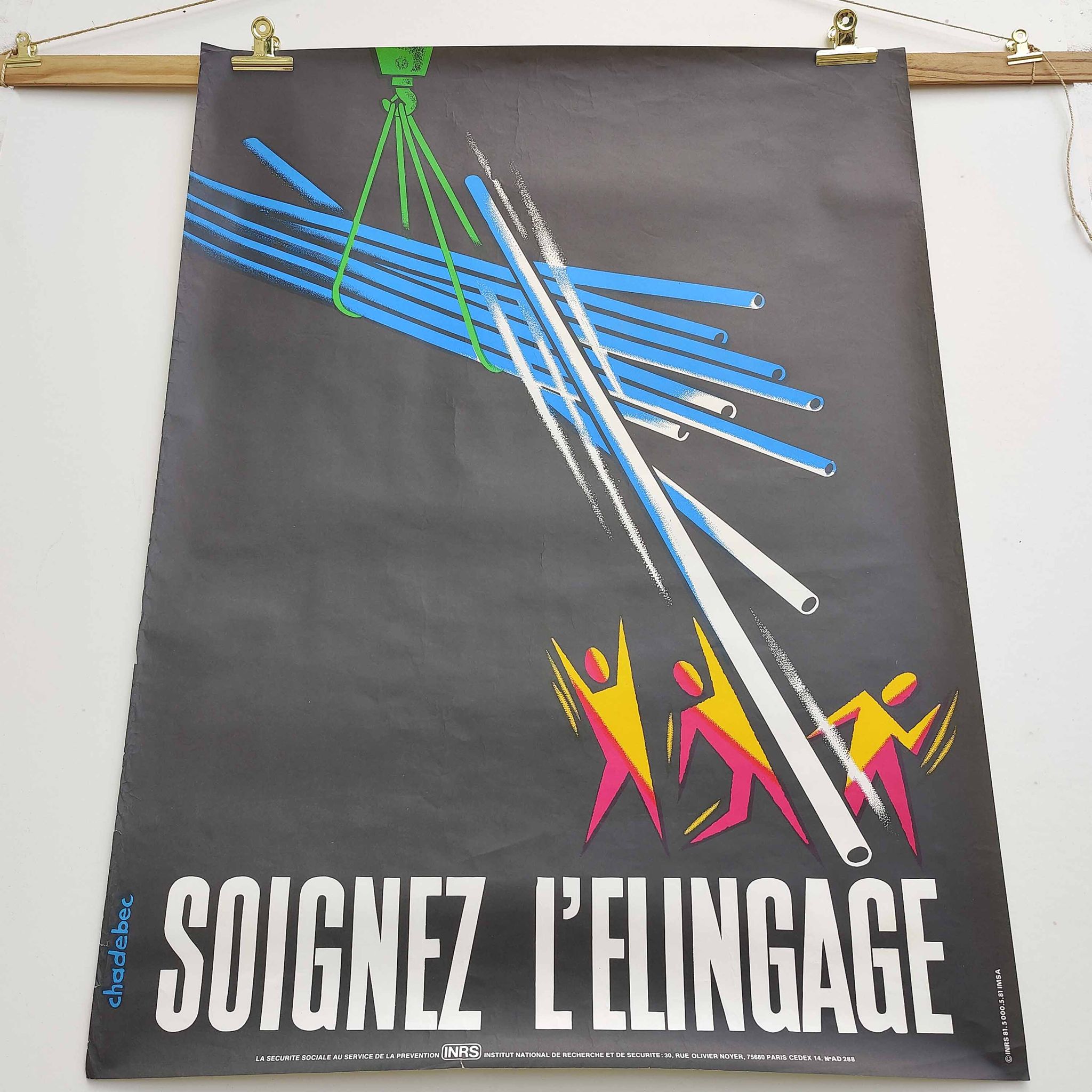 Vintage poster INRS 1981 graphics Chadebec