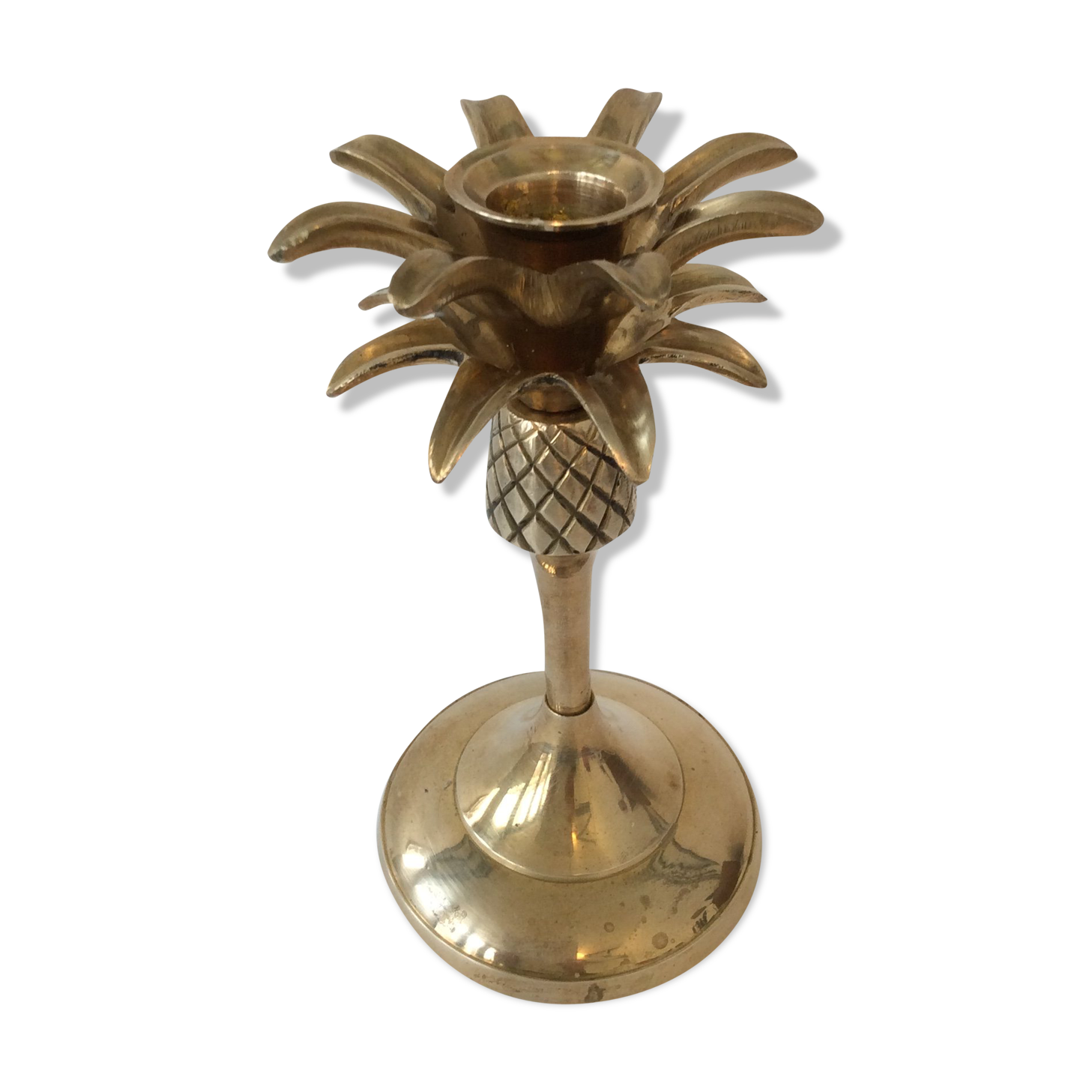 Pineapple, palm brass candlestick