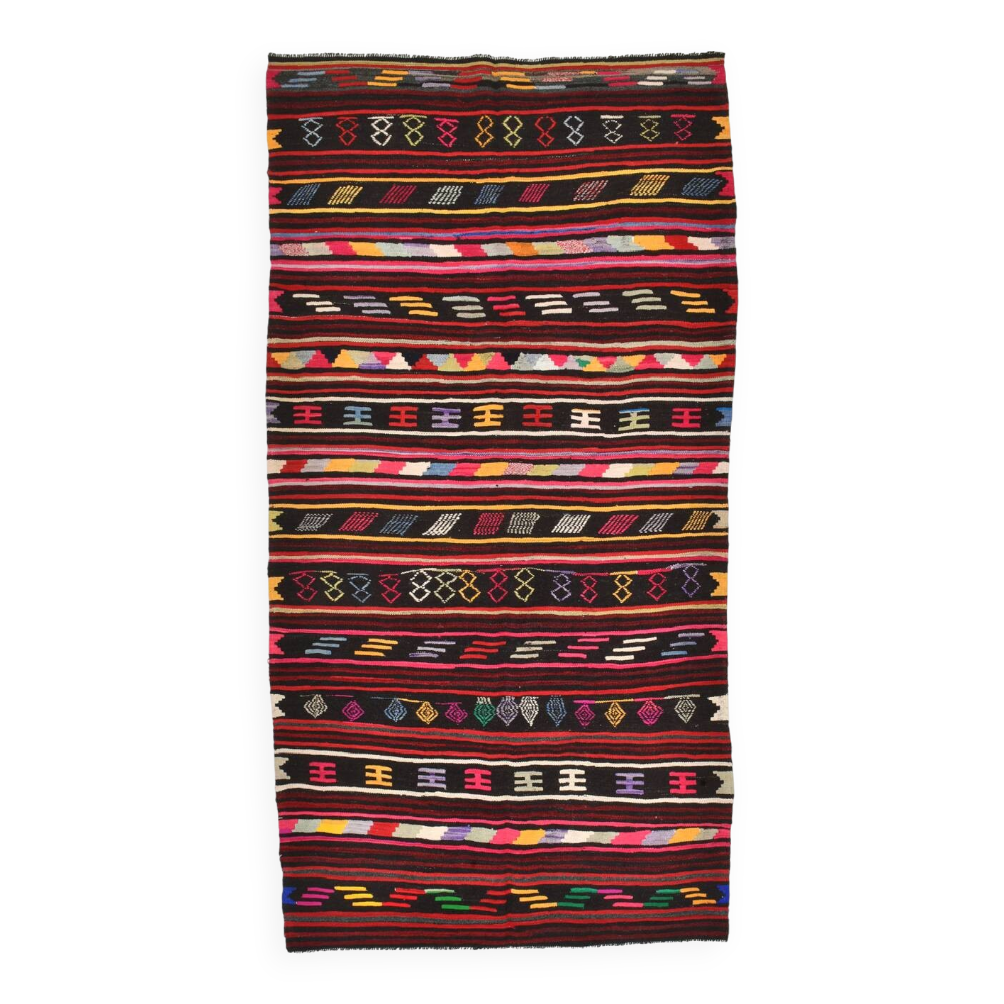 Burgundy Red Modern Pattern Kilim Rug, 162x313Cm
