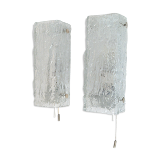 Mid-century ice glass wall sconces from kaiser idell / kaiser leuchten, 1960s, set of 2