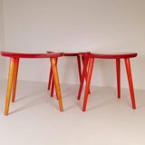 Swedish stools in red lacquered birch, Yngve Ekström "Palle", 1970s