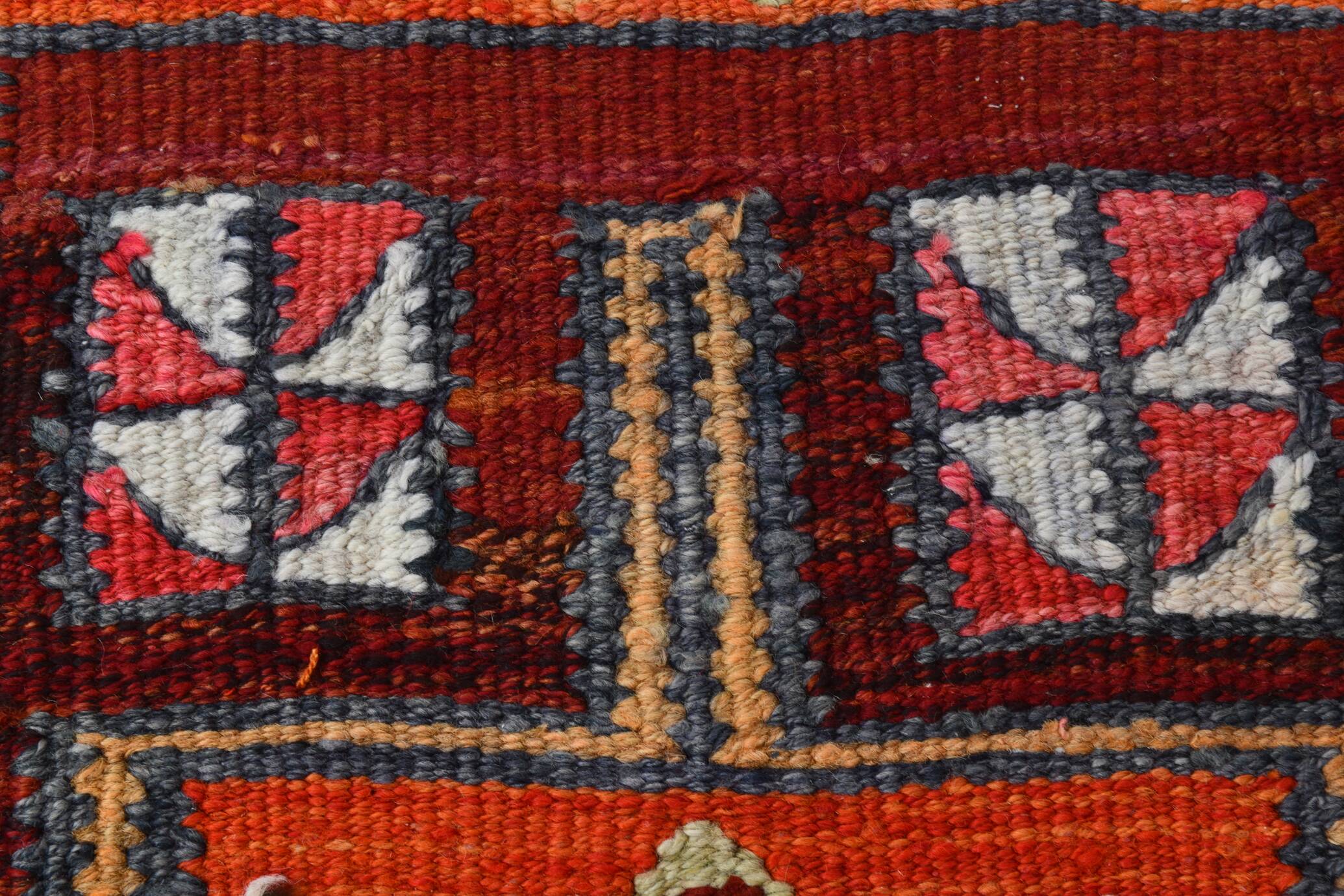 3x10 Burgundy & Orange Vintage Kilim Runner Rug, 104x317Cm