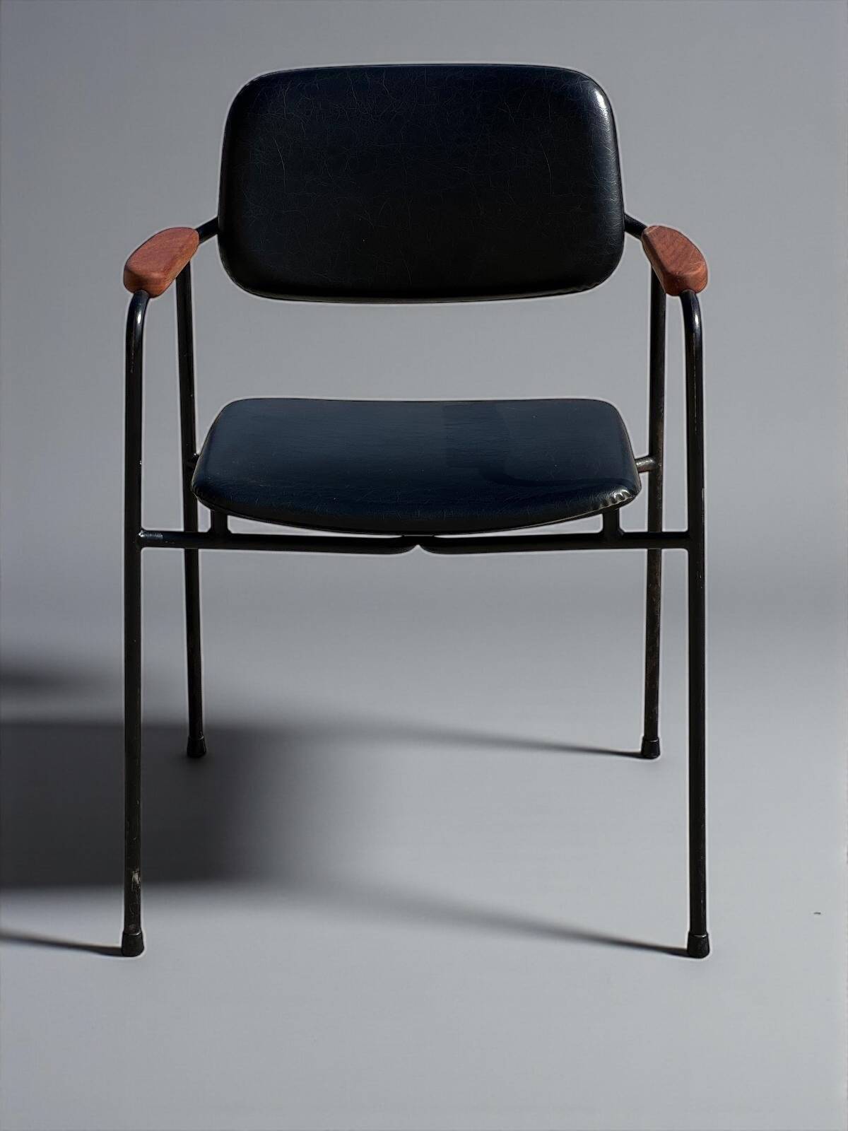 Armchair Eugen Schmidt, black faux leather model Coraline for Airborn 1960.