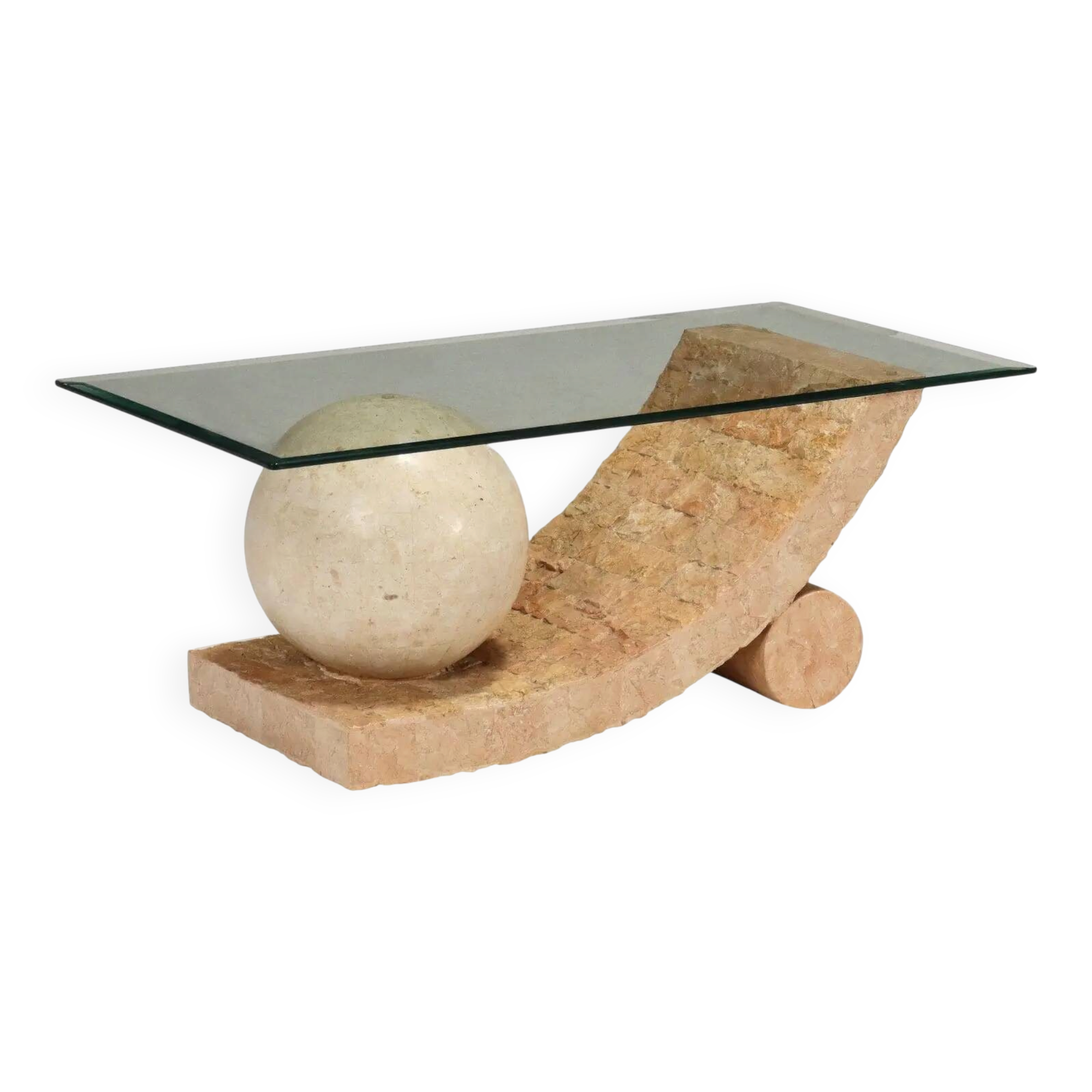 Vintage coffee table in glass and stone, Italy, 1980s.