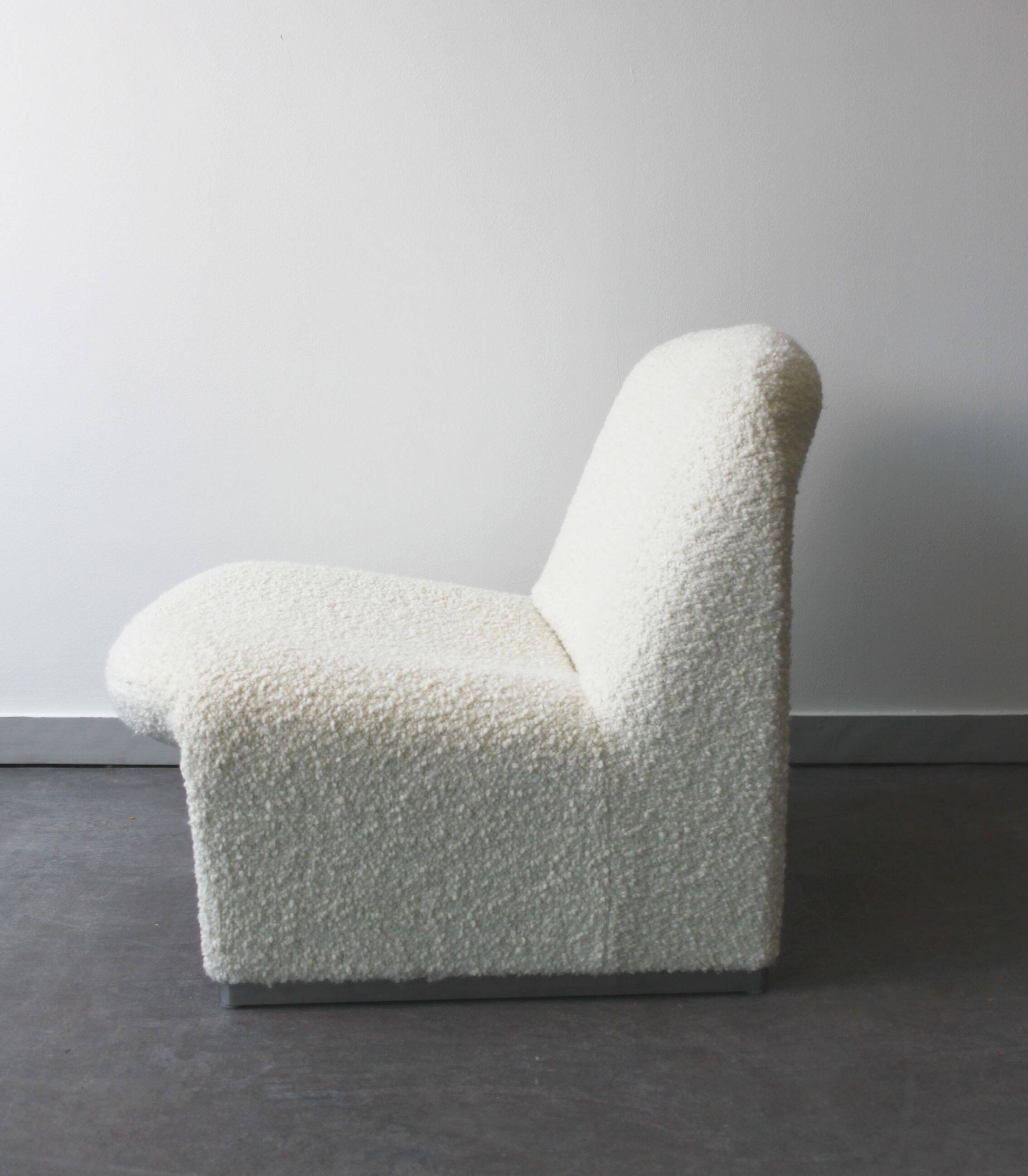 Pair of vintage Alky armchairs in steel and boucle wool by Giancarlo P.