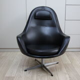 Fauteuil pivotant vintage en similicuir noir par Pastoe 60s