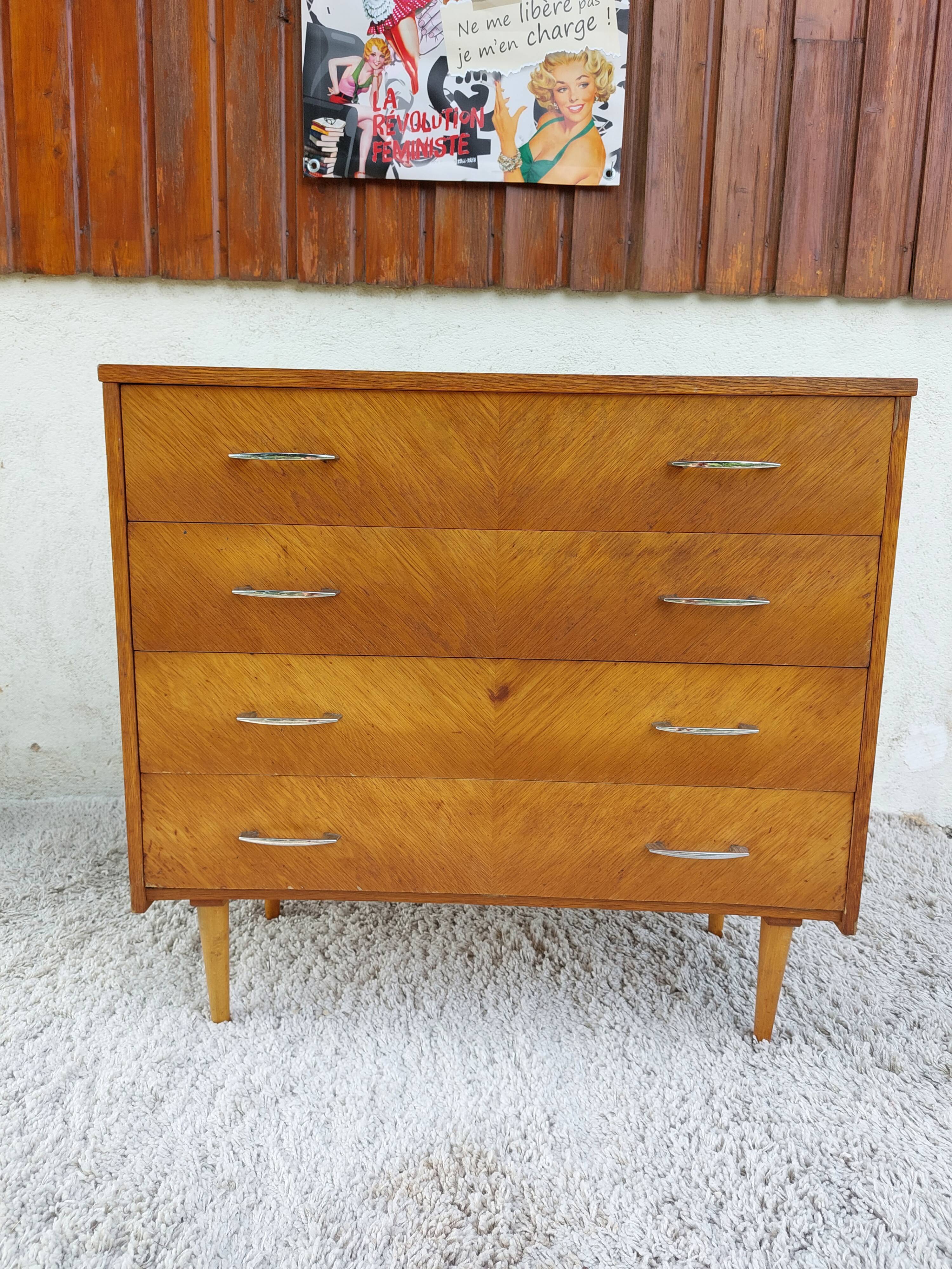 Commode vintage couleur chêne doré