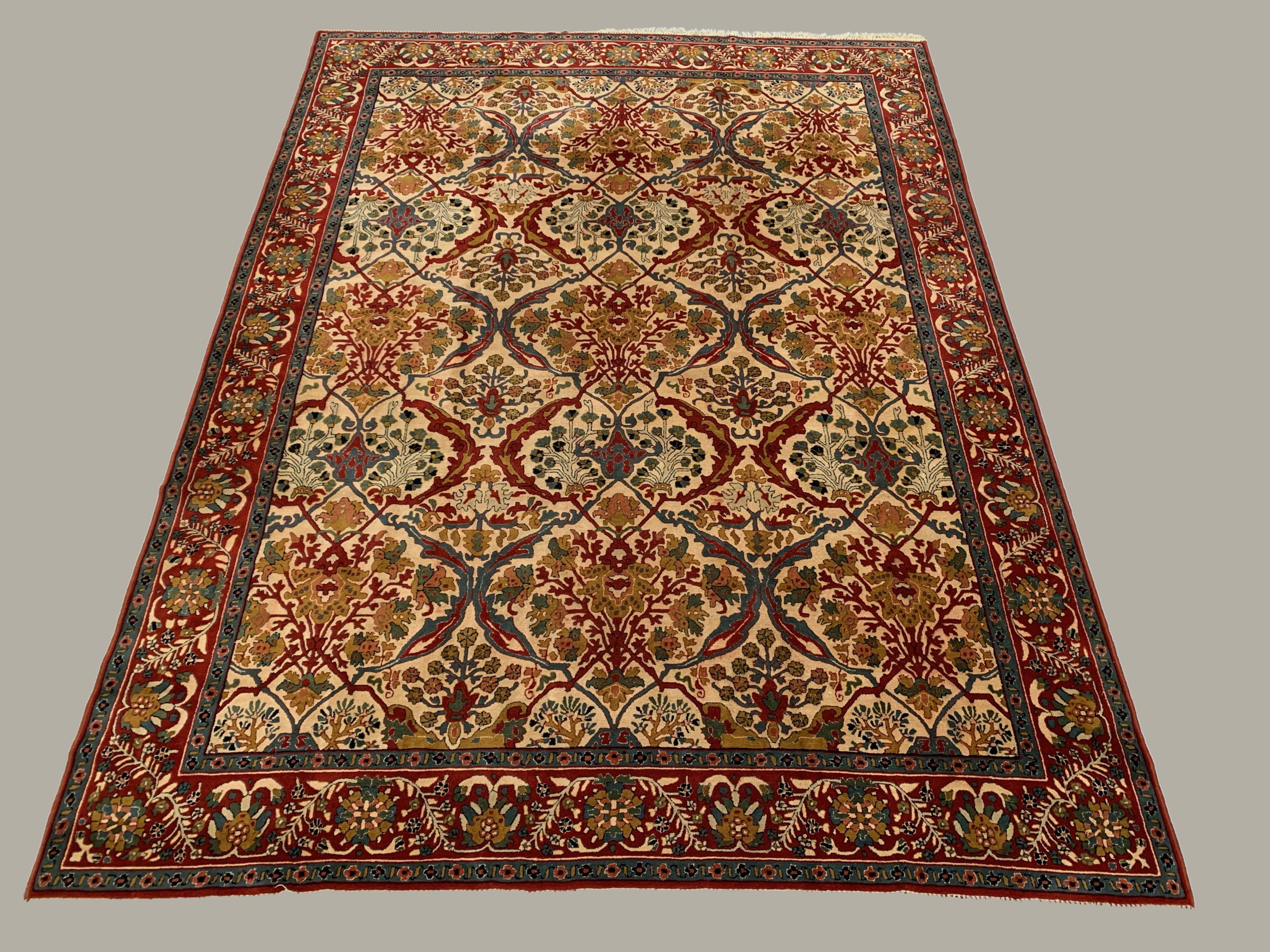 XL Vintage Arts and Crafts, W Morris style Rug 400x296 cm, Red Blue