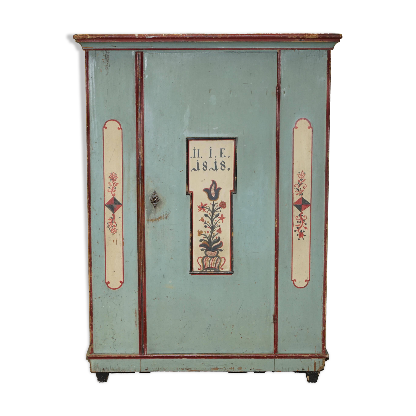 Antique German wedding armoire, hand-painted, 1818.
