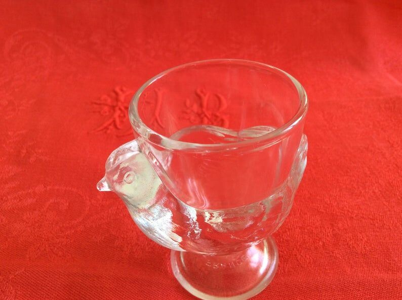 Set of 3 transparent glass hens Arcopal 70s