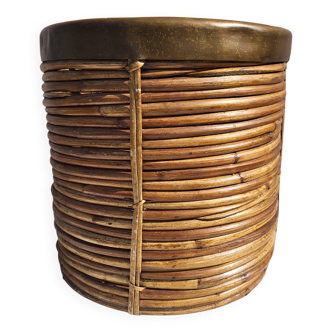 Vintage rattan and brass pot 1970
