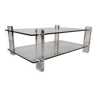 Table basse en verre et lucite de Karl Springer, USA vers 1980