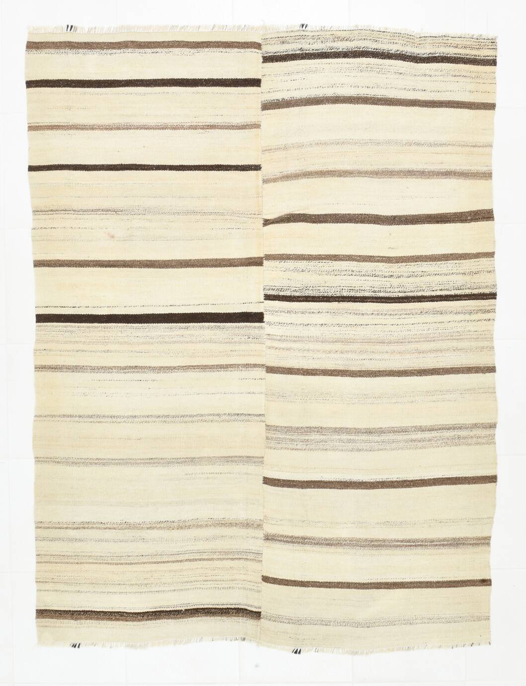 Tapis Kilim rayé crème et marron, 161 x 211 cm