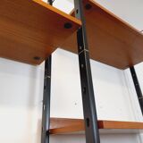 Vintage Italian double modular shelf bookcase in teak and metal