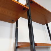 Vintage Italian double modular shelf bookcase in teak and metal