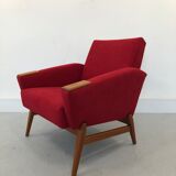 DANISH DESIGN ARMCHAIR IN WOOL & TEAK WOOD, 1970S