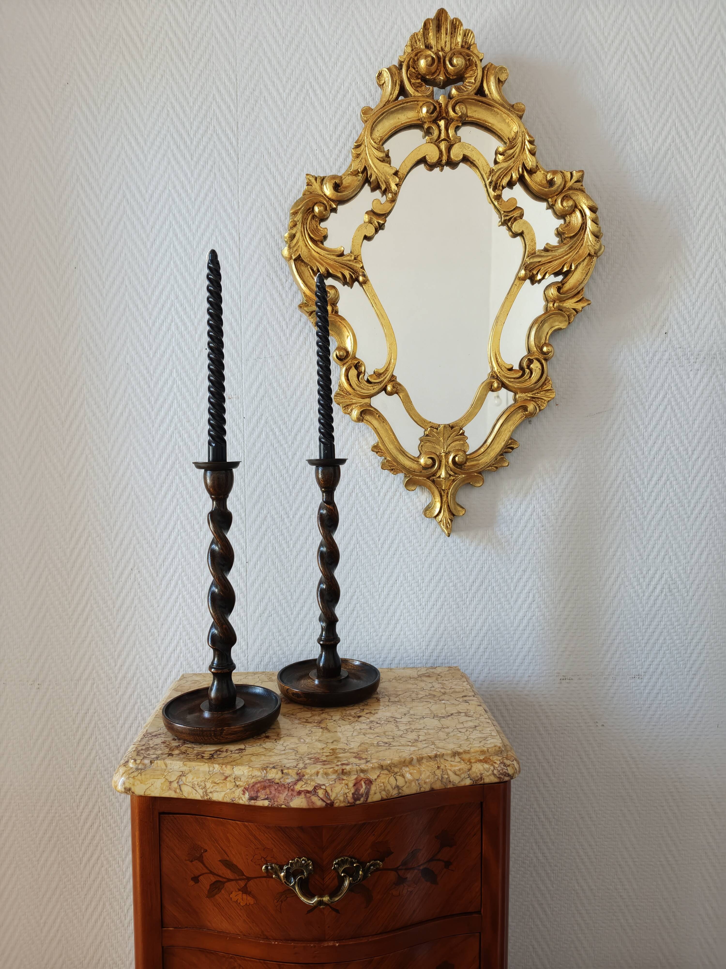Pair of Barley Twist candlesticks in oak – English style, circa 1950