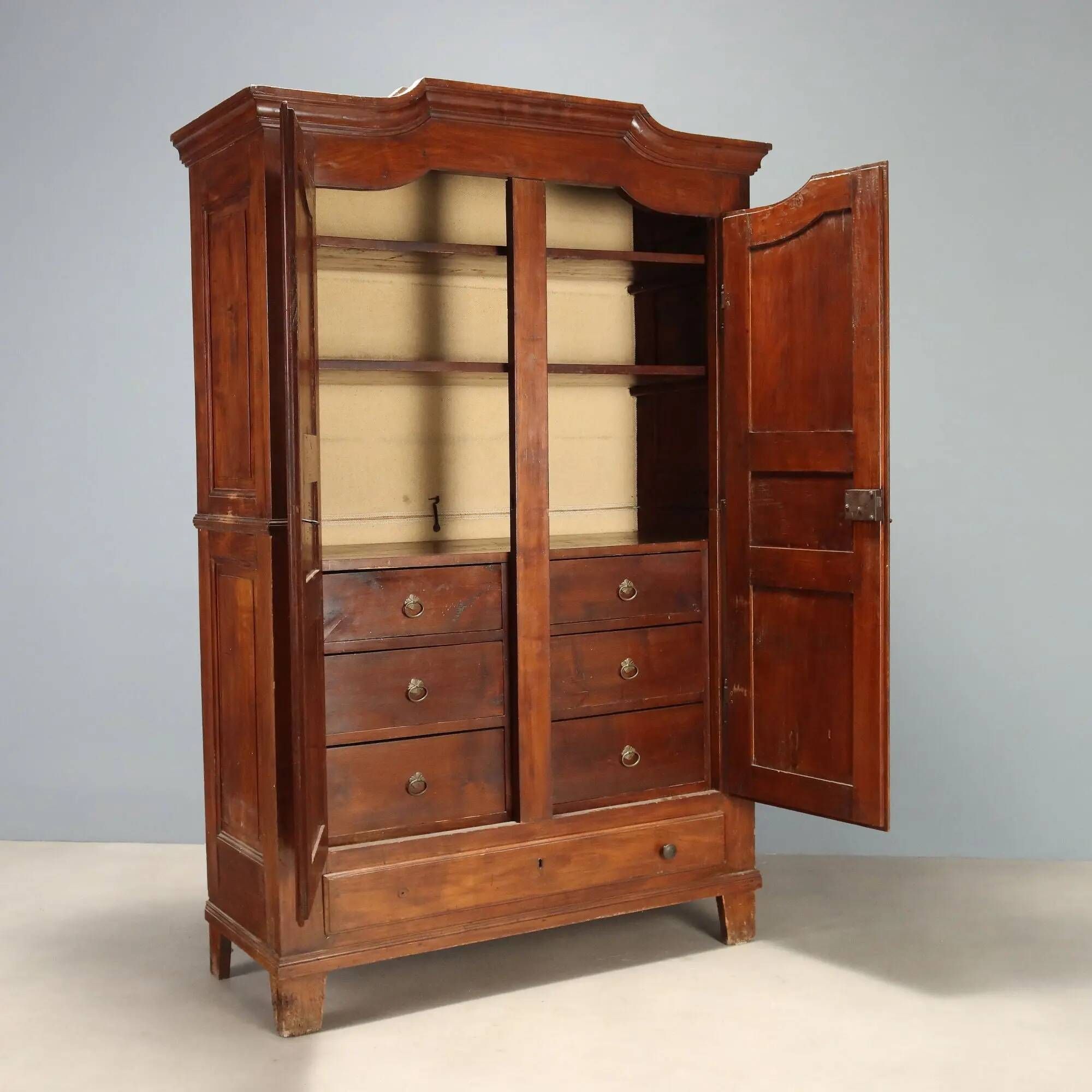 Antique cherry wood wardrobe with drawers, Italy, 19th century