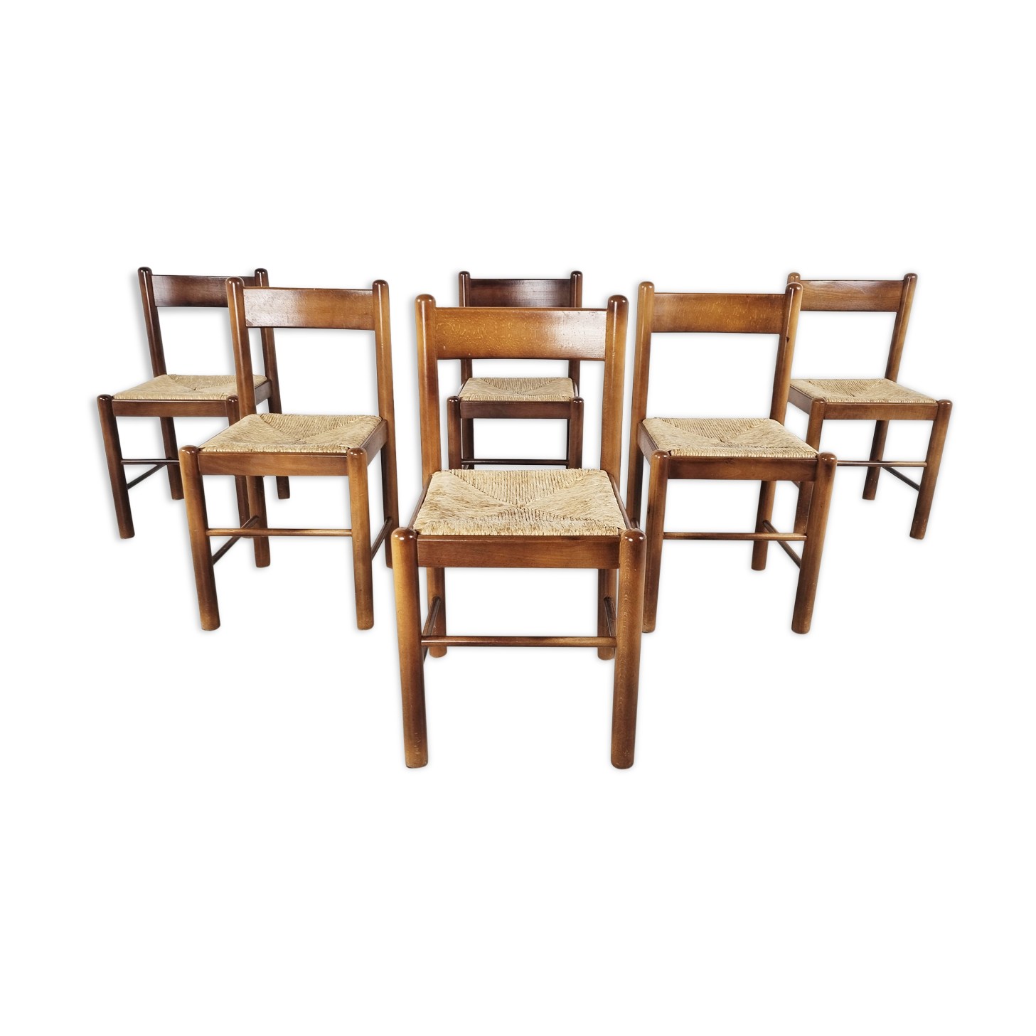 Vintage oak and wicker dining chairs, 1960s
