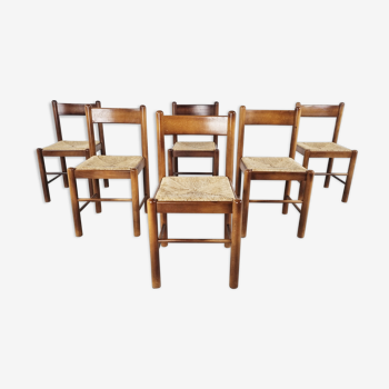 Chaises de salle à manger vintage en chêne et en osier, années 1960