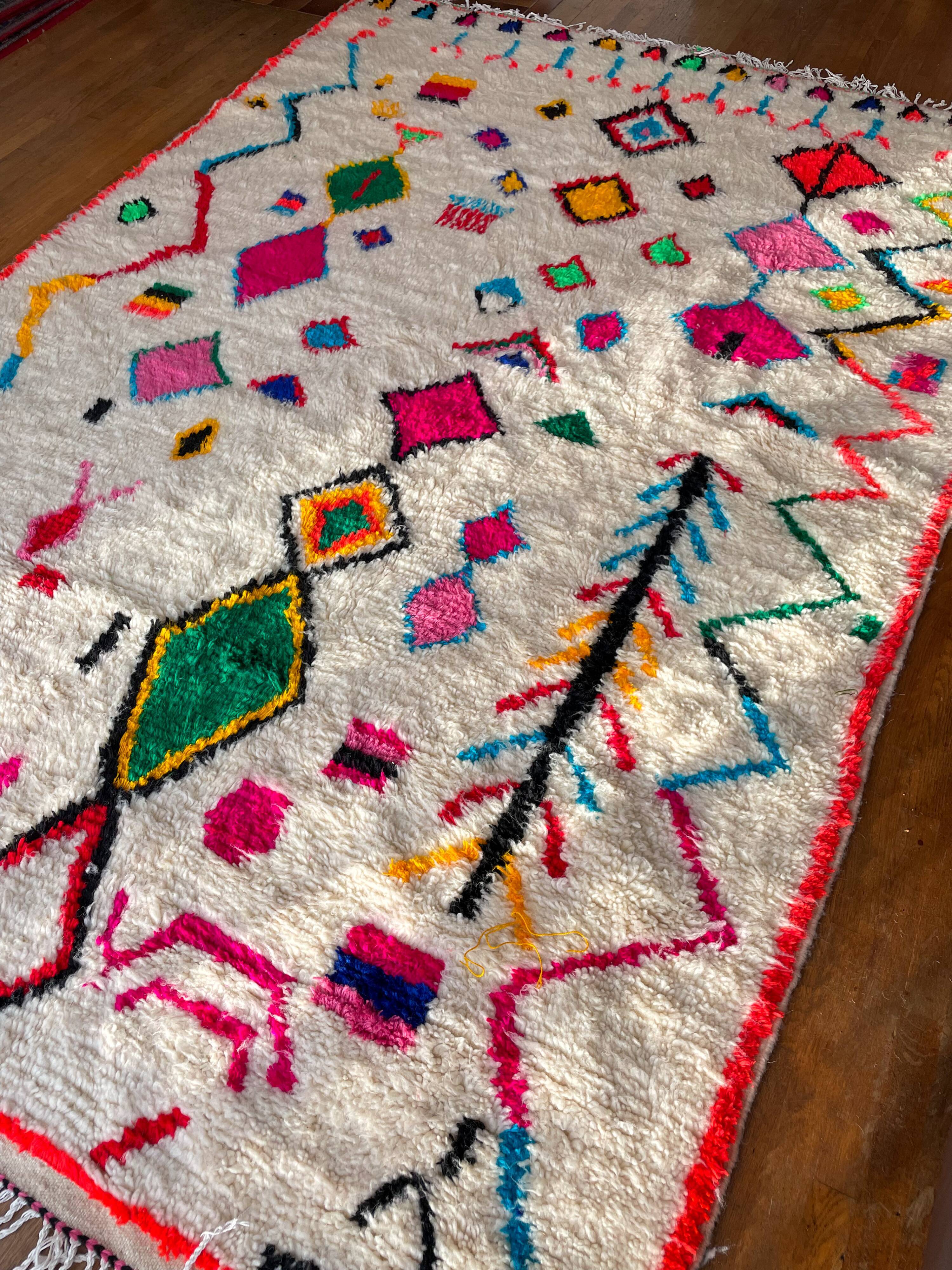 Moroccan Berber carpet azilal multicolored and fluorescent