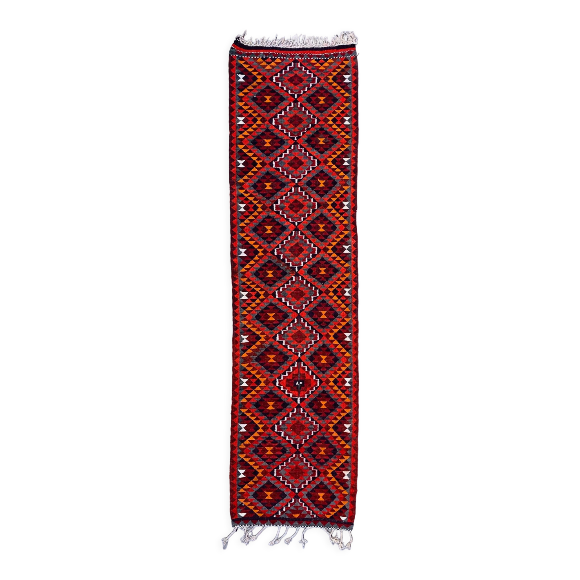 Old turkish kilim runner 345x90 cm, vintage kelim rug, long and narrow