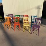 Set of 8 multi-colored bistro chairs