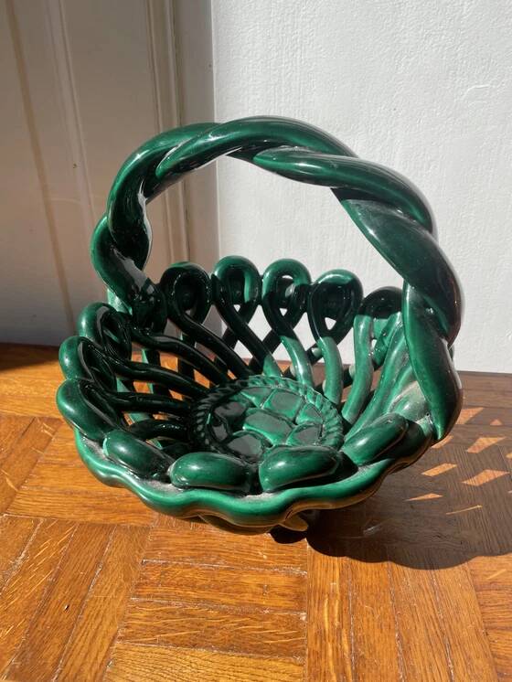 Green ceramic fruit basket - Vallauris style