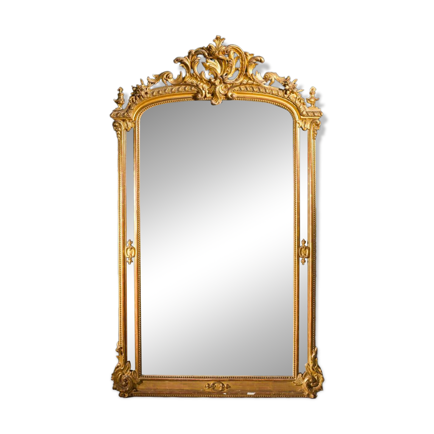 Large wooden and gilded stucco mirror with parecloses - 19th century