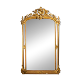 Grand miroir à parecloses en bois et stuc doré - XIXe siècle
