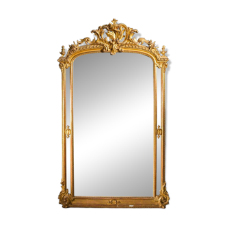 Large wooden and gilded stucco mirror with parecloses - 19th century