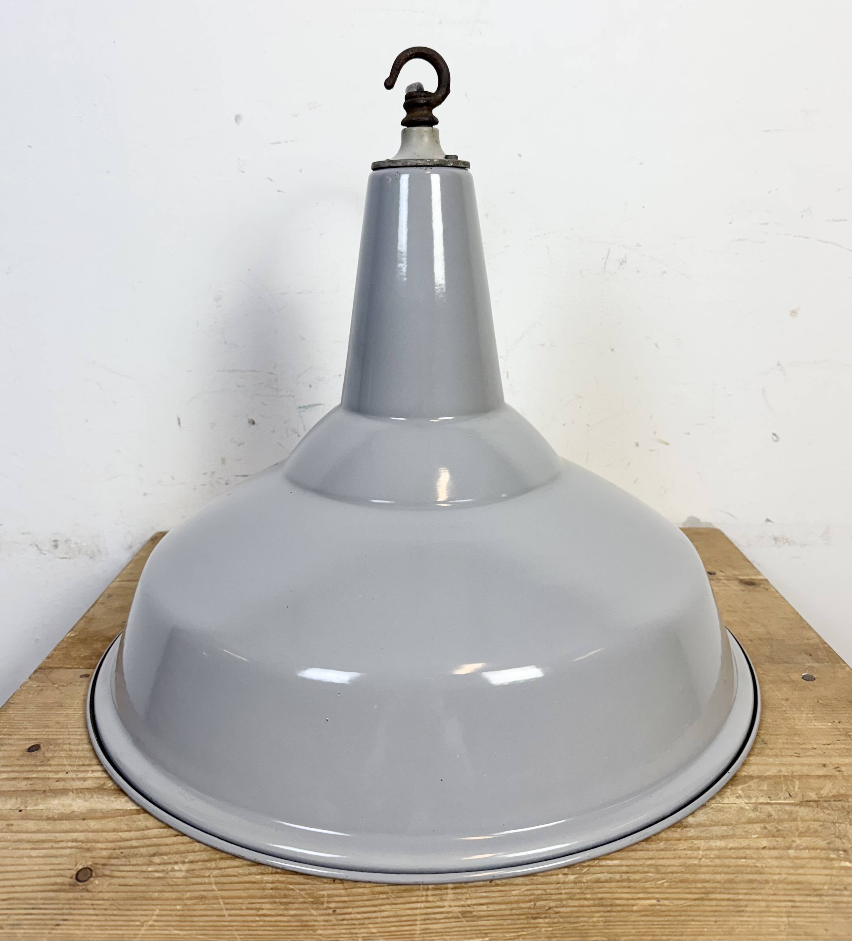 Large Industrial British Grey Enamel Pendant Lamp from Benjamin, 1960s