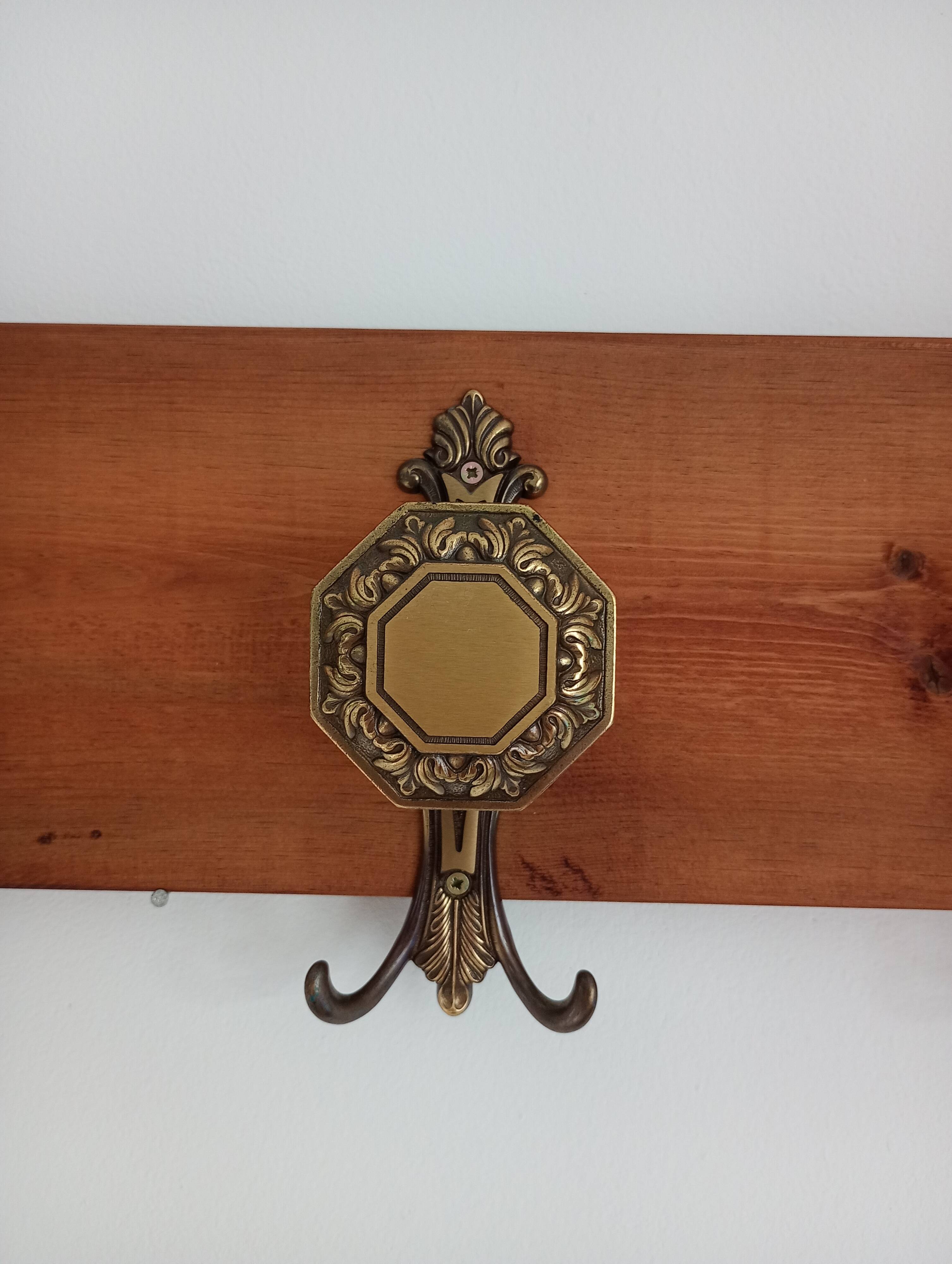 Wall-mounted coat rack 3 hooks brass vcr italy - vintage decoration