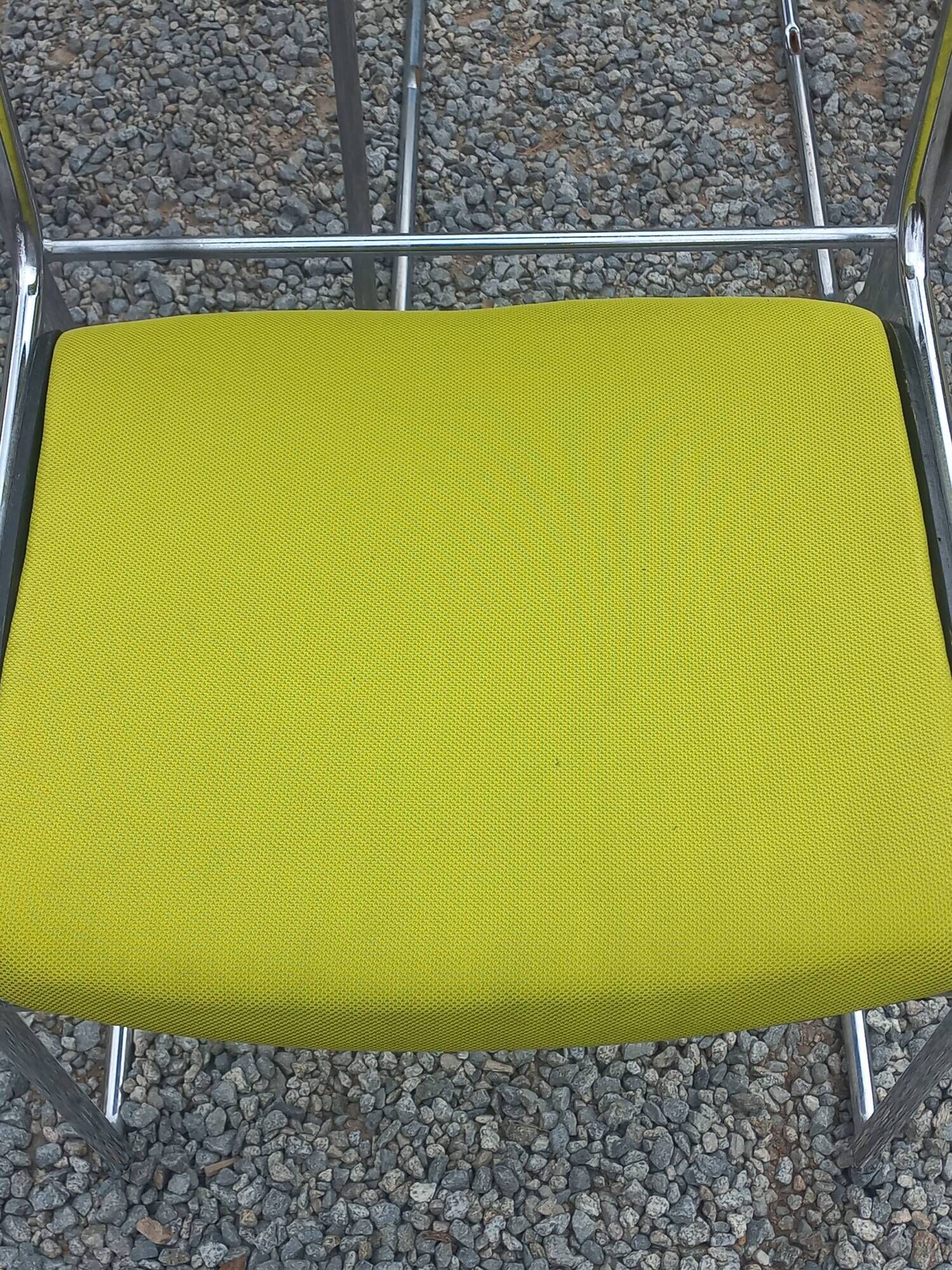 Set of 6 designer chairs with wooden seats and backs, chrome legs.