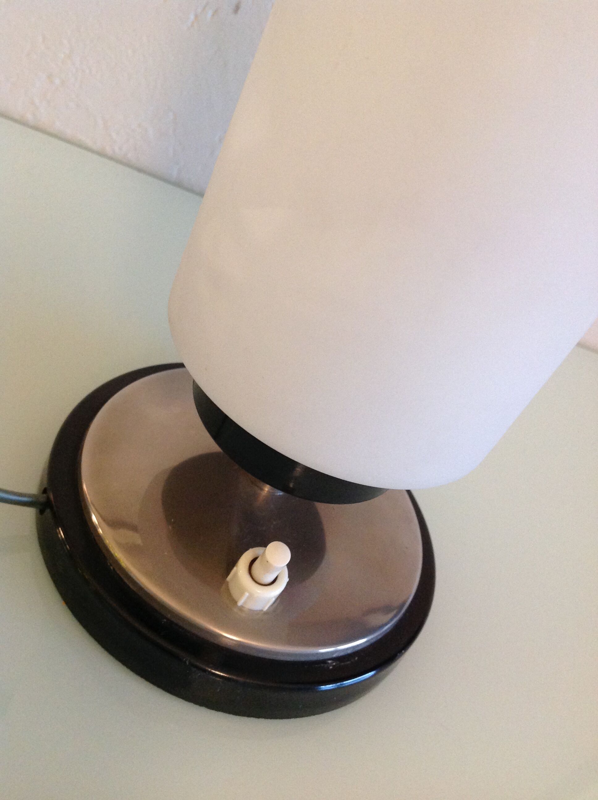 Tube bedside lamp with bi-material/vintage glass lampshade, 60/70s