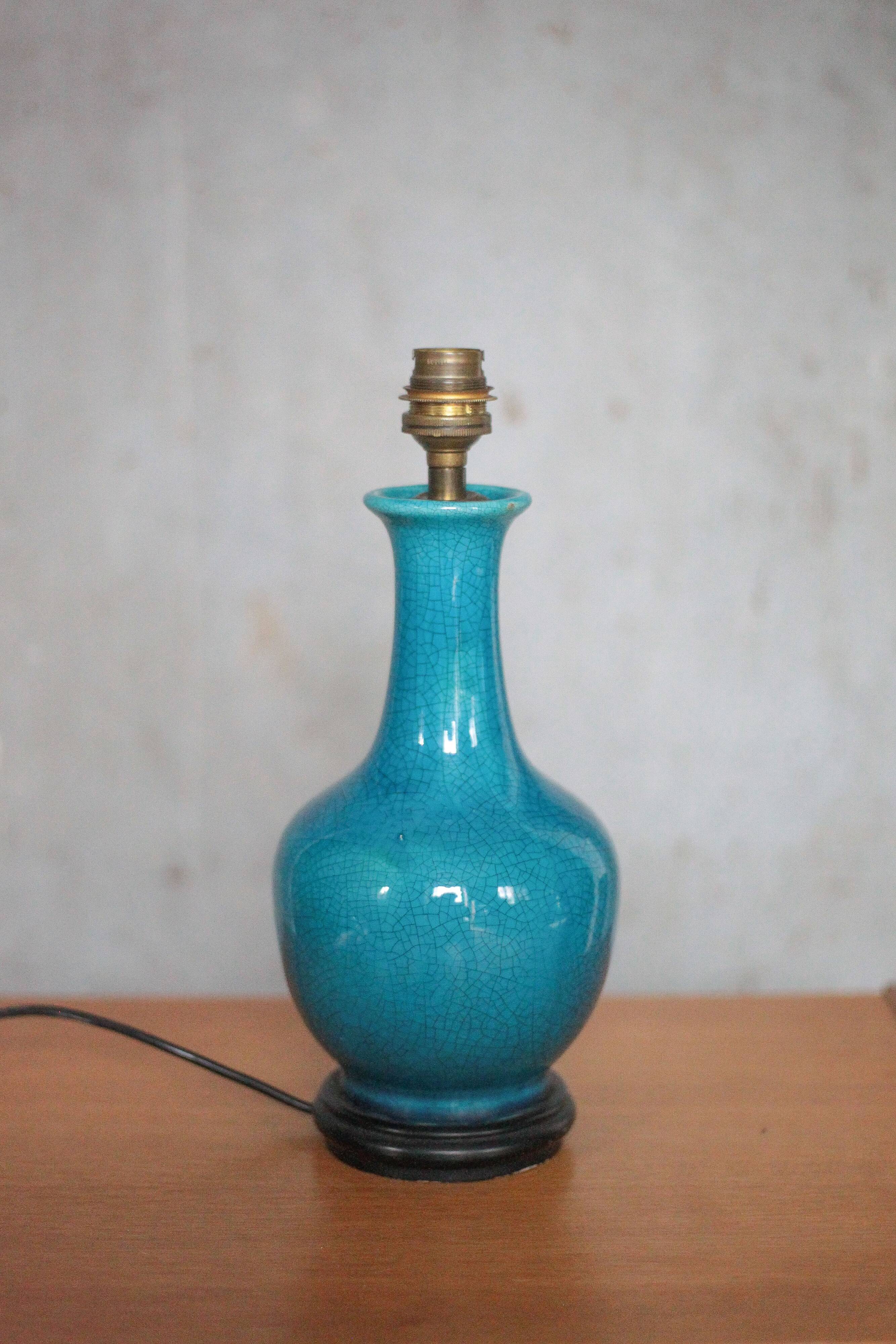 Vintage ceramic lamp, turquoise blue table lamp, bedside lamp.