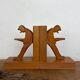 Vintage Mid-Century Cubist German Carved Wood Bookends – Art Deco Style