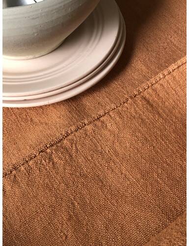 Antique Harvest Tablecloth in Pure Hemp, Tinted in Terracotta